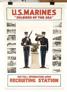 Original 1917 US Marines Poster von J. C. Leyendecker, groß, selten top Zustand - Bild 1 von 2