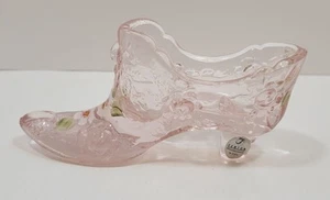 Vintage Fenton rosa Blumen Kunst Glas Slipper Schuh handbemalt signiert Fleming - Bild 1 von 11