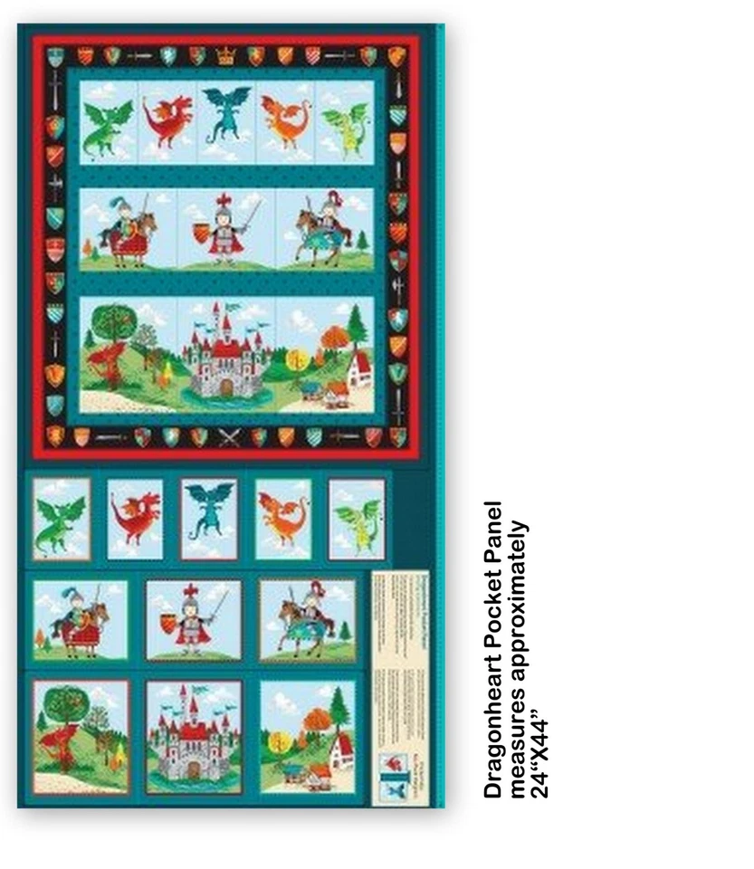 Tela Castillo Caballero Dragón 24" X44" Panel Corazón de Dragón Algodón por Andover Foto 1 de 1