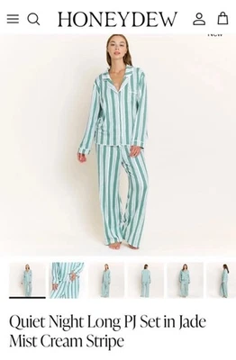 Honeydew 睡衣套装绿色鼠尾草和白色条纹 S/M 舒适全新带袋优雅 — 第 1/4 张图片