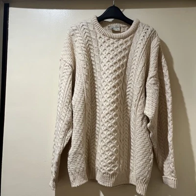 Suéter de Pescador Tejido con Cable de Lana Carraig Donn Hombres Hecho en Irlanda Marfil Talla:XL Foto 1 de 4