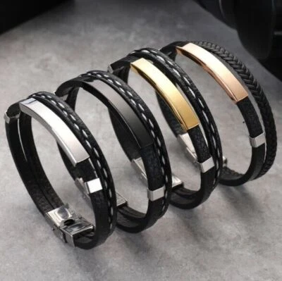 Pulsera Cuero Genuino Hombre Mujer Regalo Elegante Pulsera Cuero Trenzado Foto 1 de 4