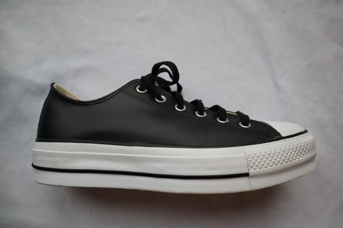 Sneakers nuove in pelle nera CONVERSE ALL STAR platform con lacci 10