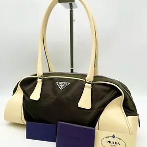Prada Tote Bag Bowling bag Bowler boston Nylon Leather Y2K Gym bag Authentic - Picture 1 of 24
