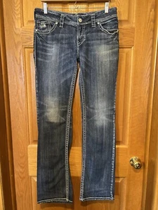 Pantalones de mezclilla Suki plateados CM39 corte bota solapa bolsillo para mujer 31x35 - Imagen 1 de 6