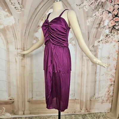 Vestido vintage años 70 rosa fucsia sin mangas cintura fruncida  Foto 1 de 4