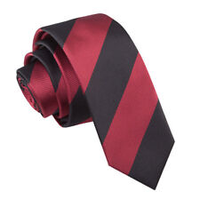 Burgundy & Black Skinny Tie Woven Striped Mens Formal Casual Necktie by DQT