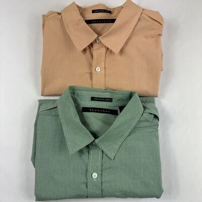 Camisa Sean John Ajuste Original Para Hombres 3XL Cuadros Manga Corta Verde Naranja Lote de 2 Foto 1 de 4