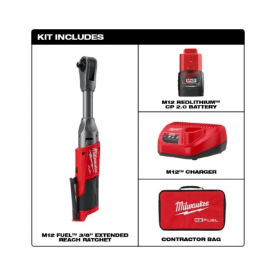 Milwaukee 2560-21 M12 Fuel 3/8" Extended Reach Cordless Ratchet Kit - Image 1 of 3