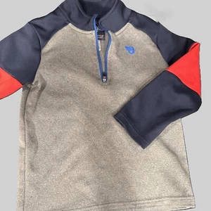 OshKosh Sweatshirt 5 Youth Gray Blue Red Quarter Zip Pullover Casual High Neck - Picture 1 of 4