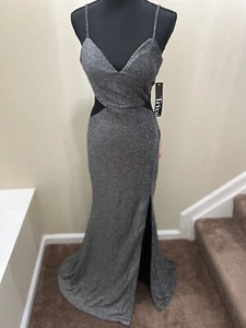 TRIXXI Womens Sleeveless Size 7 Juniors Full-Length Silver/Black Prom Gown Dress - Picture 1 of 15