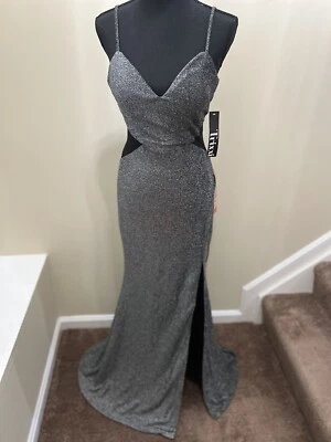 TRIXXI Womens Sleeveless Size 7 Juniors Full-Length Silver/Black Prom Gown Dress - Image 1 of 4