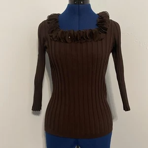 Vintage Evie Brown Silk Ruffle Top Size M - Picture 1 of 6