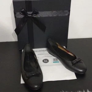 Burberry Shoes Ballet Flats Black Leather Bow Detail Slip On  - Picture 1 of 14