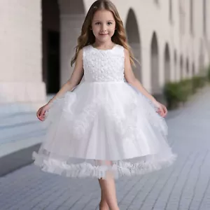 Kids Princess Flower Girls Puffy Lace Mesh Tutu Dress Birthday Wedding Ball Gown - Picture 1 of 54
