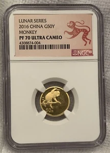 2016 GOLD PROOF China Lunar Monkey 1/10 oz COIN Non Panda NGC PF 70 - Picture 1 of 4