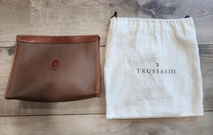Brand New Trussardi Vintage Leather Clutch Hand Bag in Brown Color Italy - Picture 1 of 4