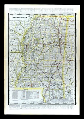 Mapa ferroviario Cram 1904 Mississippi Jackson Natchez Biloxi Oxford Vicksburg RR Foto 1 de 4