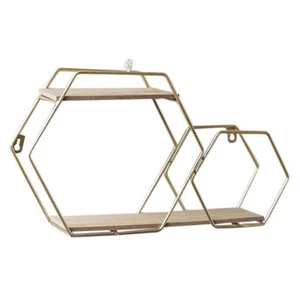 Wall Shelving Hexagon Cube Shelves Storage Metal Rack Gold Frame Plant Display - Picture 1 of 9