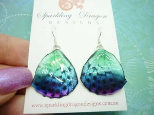 Butterfly Wing Earrings in Blue & Pale Green/Pink: Fun and Enchanting - Picture 1 of 10