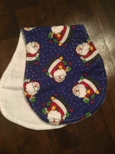 Handmade Burp Cloth Santa on Blue Set of 2 - Picture 1 of 1