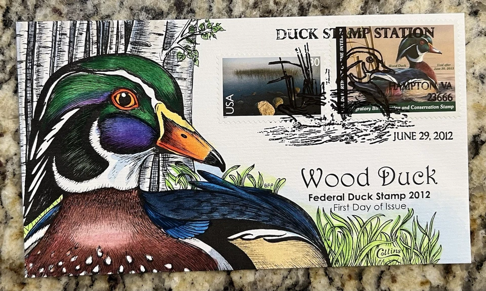 2012 Wood Duck Federal Stamp - FDC Hand Painted Cachet Collins RW79 - Image 1 of 1