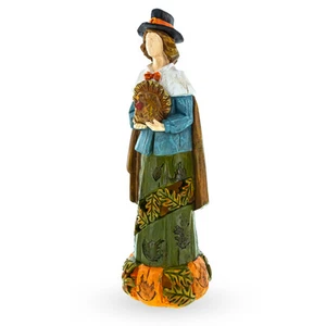 Statuina Pellegrino con Tacchino - Statuina Accento Decorativo Autunno Ringraziamento - Foto 1 di 4