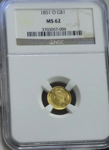 1851 O US $1 Gold Piece NGC MS62 - Picture 1 of 4