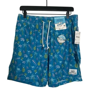 NWT Beach Bros Medium Blue Swim Trunks Lined Surf Board Waves Palm Tree Hang 10 - Picture 1 of 11