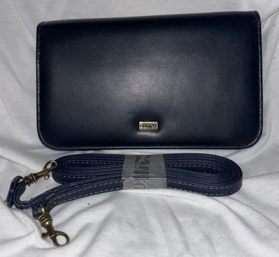 Buxton Soft Leather Navy Crossbody Purse Wallet Clutch Organizer Shoulder Bag - Image 1 of 4
