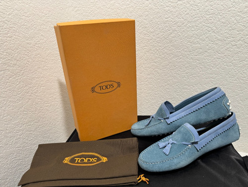 TOD’S Scarpe da guida Tods donna scamosciate taglia 8 5 blu scamosciate frange fondo nappa usate in ottime condizioni