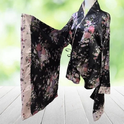 和服裹身上衣女式中号原宿花卉缎面哥特式洛丽塔角色扮演 — 第 1/4 张图片