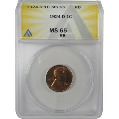1924 D Lincoln Wheat Cent MS 65 RB ANACS Penny Uncirculated SKU:I22993 - Image 1 of 4