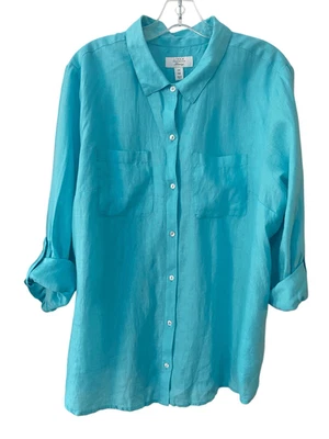 Camisa Charter Club azul 100 % lino abotonada talla XXL nueva con etiquetas Foto 1 de 4