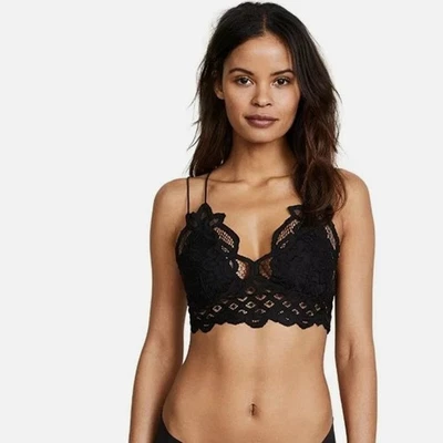 Bralette de encaje Free People para mujer XS negro entrecruzado espalda boho femenino delicado Foto 1 de 4