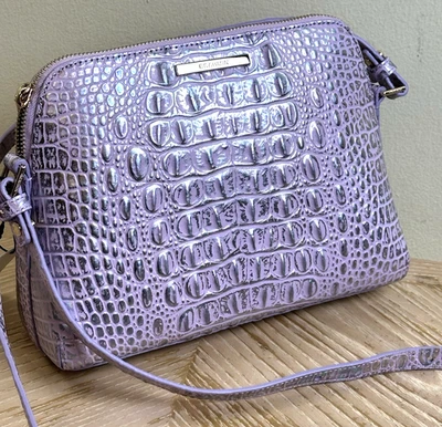 BRAHMIN MINI SYDNEY VIOLET WONDERLAND LILAC IRIDESCENT LT PURPLE LEATHER HANDBAG - Image 1 of 4