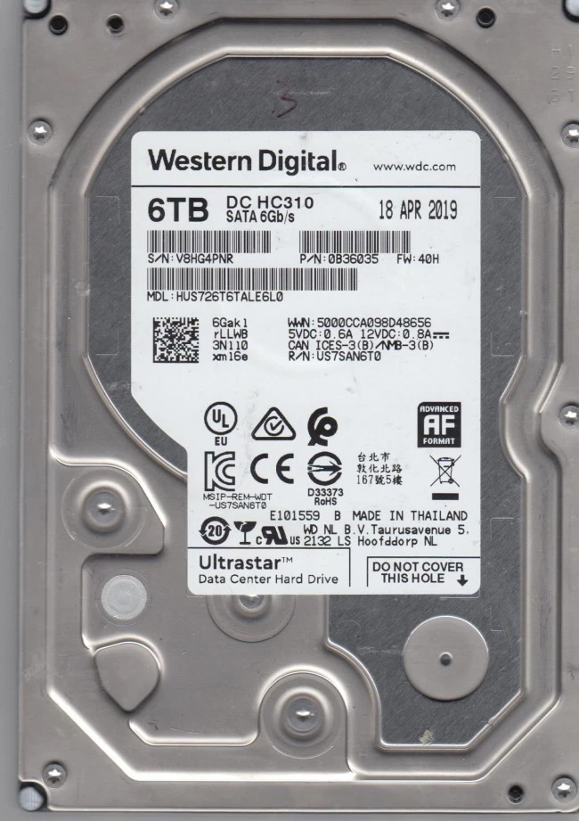 WD DC HC310 6TB 7200RPM SATA 6Gb/s 3.5in Enterprise Hard Drive - HUS726T6TALE6L0 - Image 1 of 1