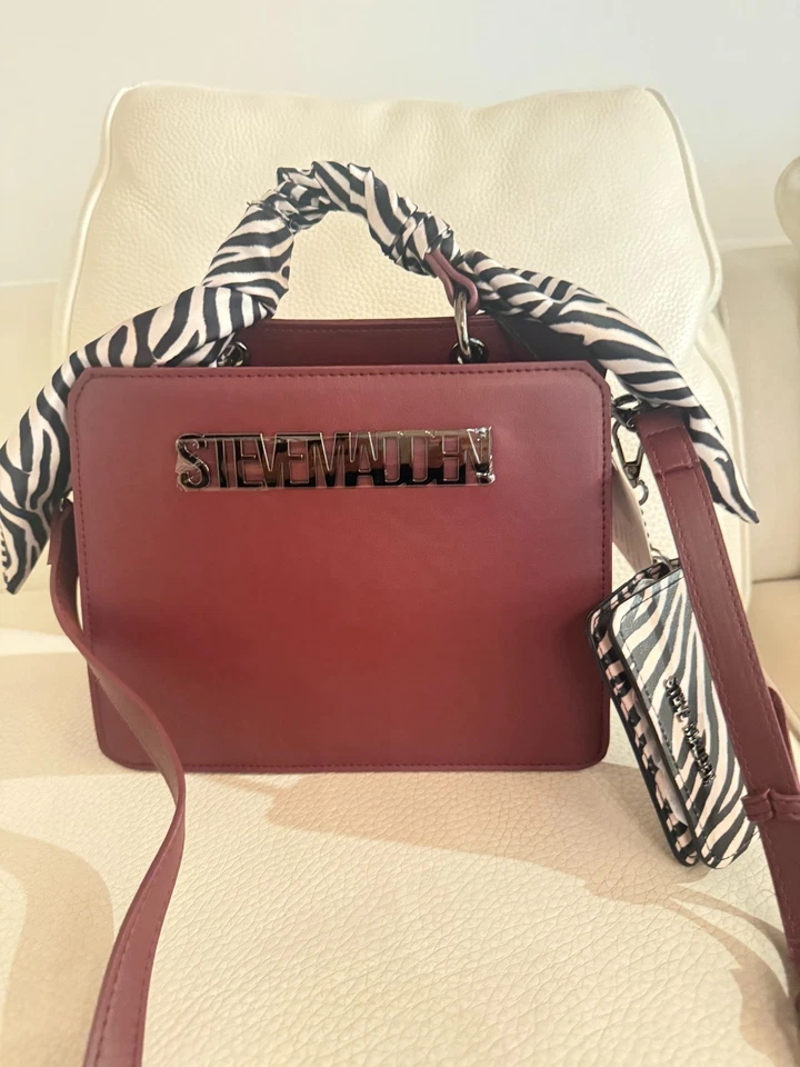 NWT STEVE MADDEN BEVELYN SCARF SATCHEL CROSSBODY BAG CREDIT CARD CASE BLODSTONE - Image 1 of 4