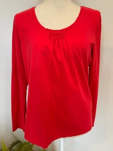 TALBOTS Womens Size Large Petites Red Long Sleeve Scoop Neck Ruched Detail Top - Picture 1 of 5