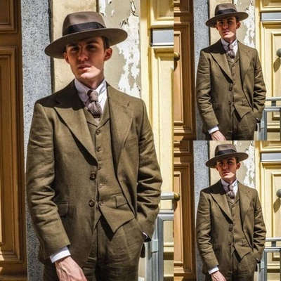 Vintage Linen Men's Suits 3PCS 1890s Jacket Formal Party Blazer Cuffed Pants - Image 1 of 4