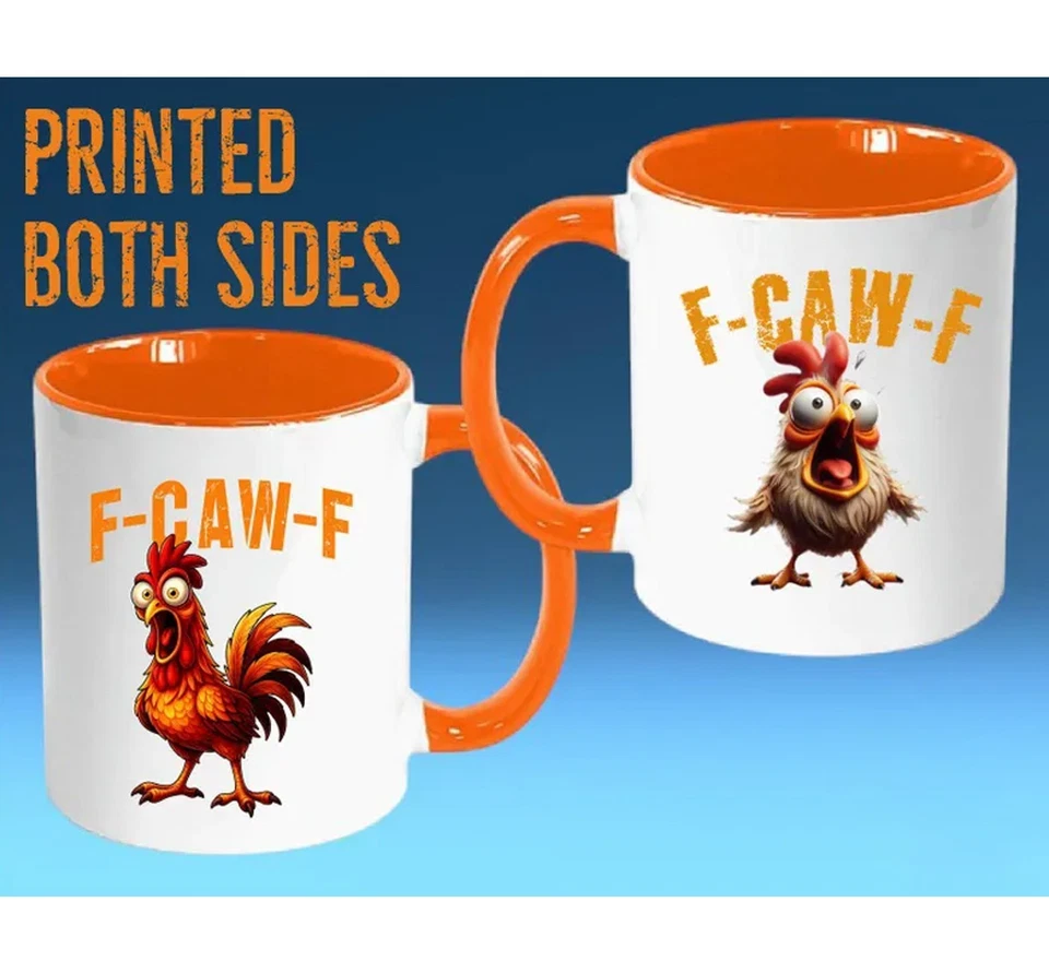 Funny F-Caw-F Chicken Coffee Mug Inappropriate Rooster Humour Cup - Image 1 of 4