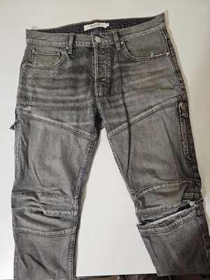 Hudson Мужские 32 Zack Skinny Moto Боковая Молния Колено Деталь Искусственно состаренная Стирка Брызги Разрыв - Изображение 1 из 4