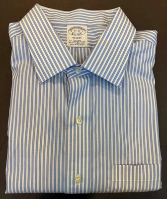 Camisa de vestir Brooks Brothers Regent para hombre 17-33 rayas azules sin planchar algodón envergadura Foto 1 de 4