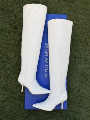 STUART WEITZMAN NAOMI LEATHER IVORY WHITE ZIP OVER KNEE BOOTS WIDE CALF SIZE 7 - Image 1 of 4