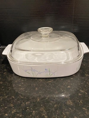 Vintage CorningWare A-10-B Shadow Iris Casserole Dish W/Pyrex A-12-C Lid GUC!! - Image 1 of 4