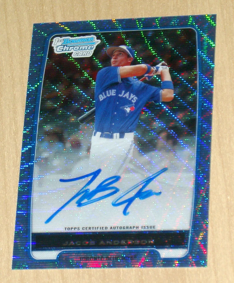 2012 Bowman Chrome Blue Wave autograph refractor prospect Jacob Anderson 22/50 - Image 1 of 1