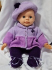 NEW Hand knitted DOLLS CLOTHES 3 PIECE SET to suit 14 - 16" doll lilac / purples