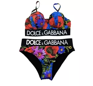 DOLCE & GABBANA Bademode rot blau Blumen Logo Bikini Badeanzug Beachwear 2IT UK8 S - Bild 1 von 6