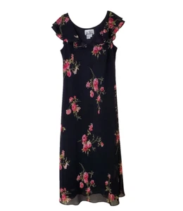 Vtg Sheri Martin Maxi Dress sz 12 Black Rose Romantic Whimsigoth Flutter Sleeve - Picture 1 of 20