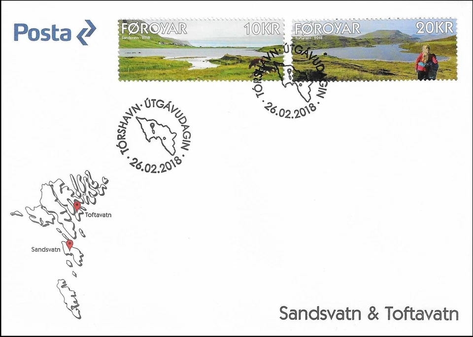Lakes Sandsvatn Toftavatn Faroe Islands Denmark Nature FDC Cover 2018 - Image 1 of 1